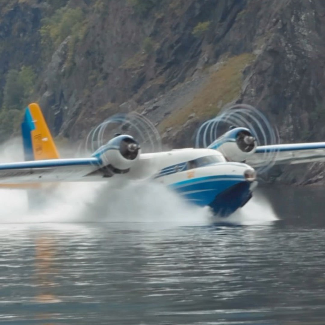 The Albatross taking off from a Norwegian fjord